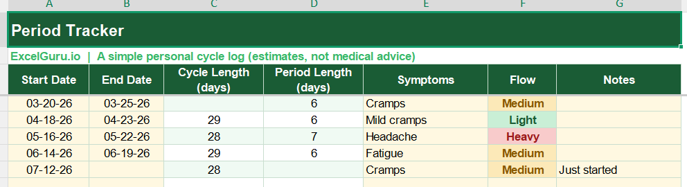 Period Tracker Screenshot
