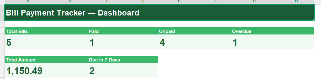 Bill Payment Tracker Dashboard