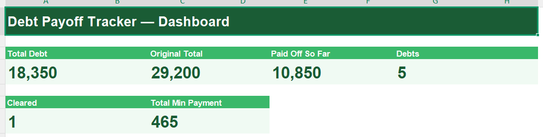 Debit Payoff Tracker Dashboard