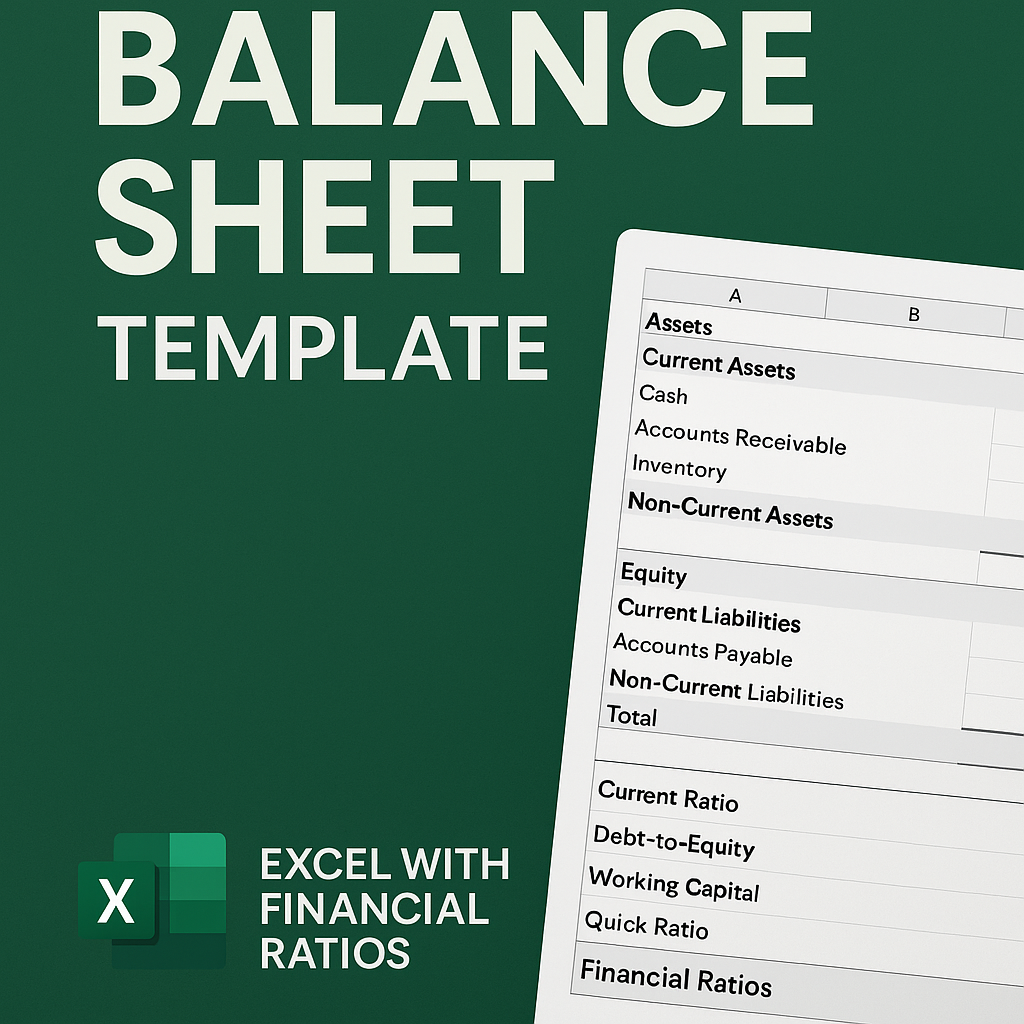 Balance sheet with Financial Ratios Excel Format with Formula