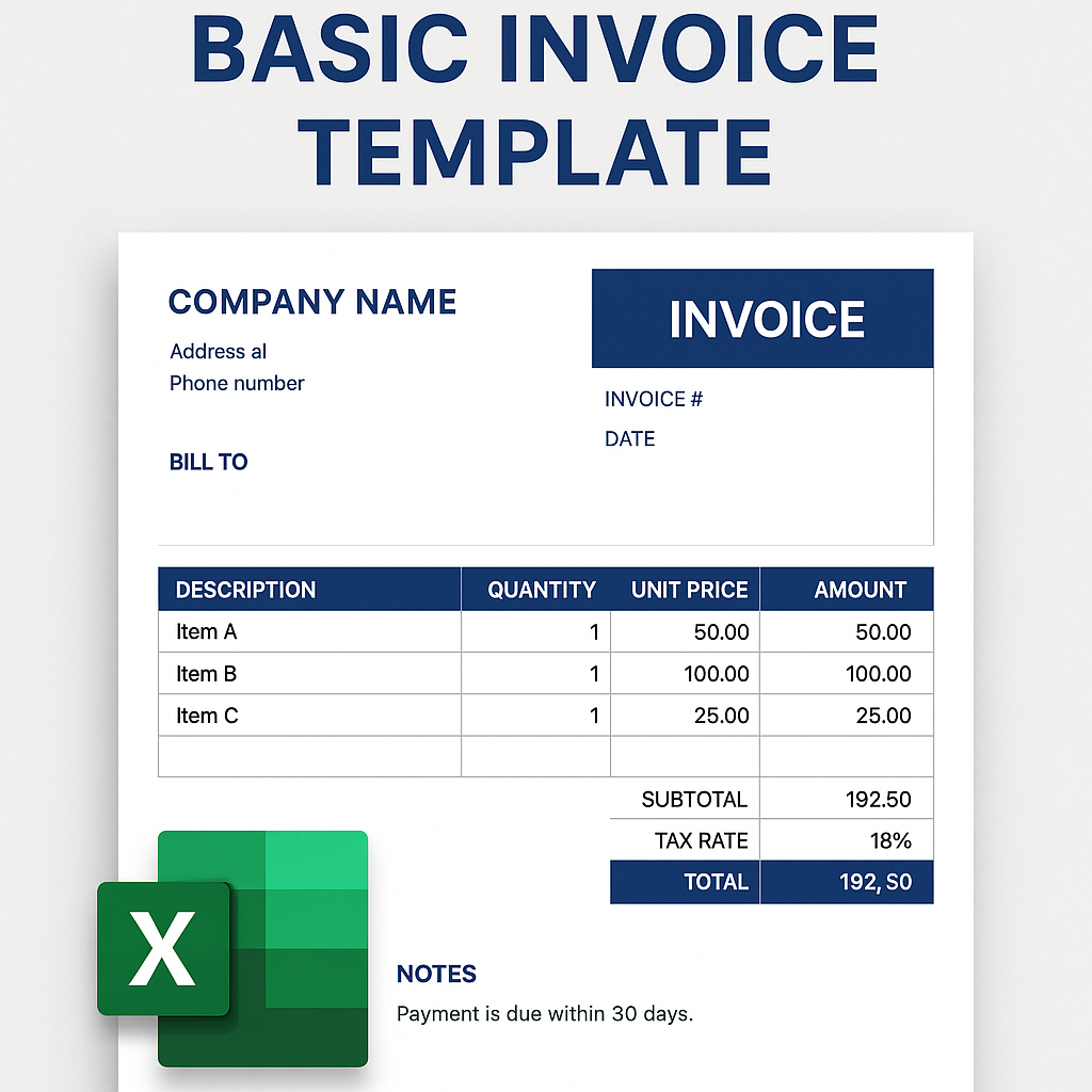 Basic Invoice with Unit Price Excel Template Feature Image