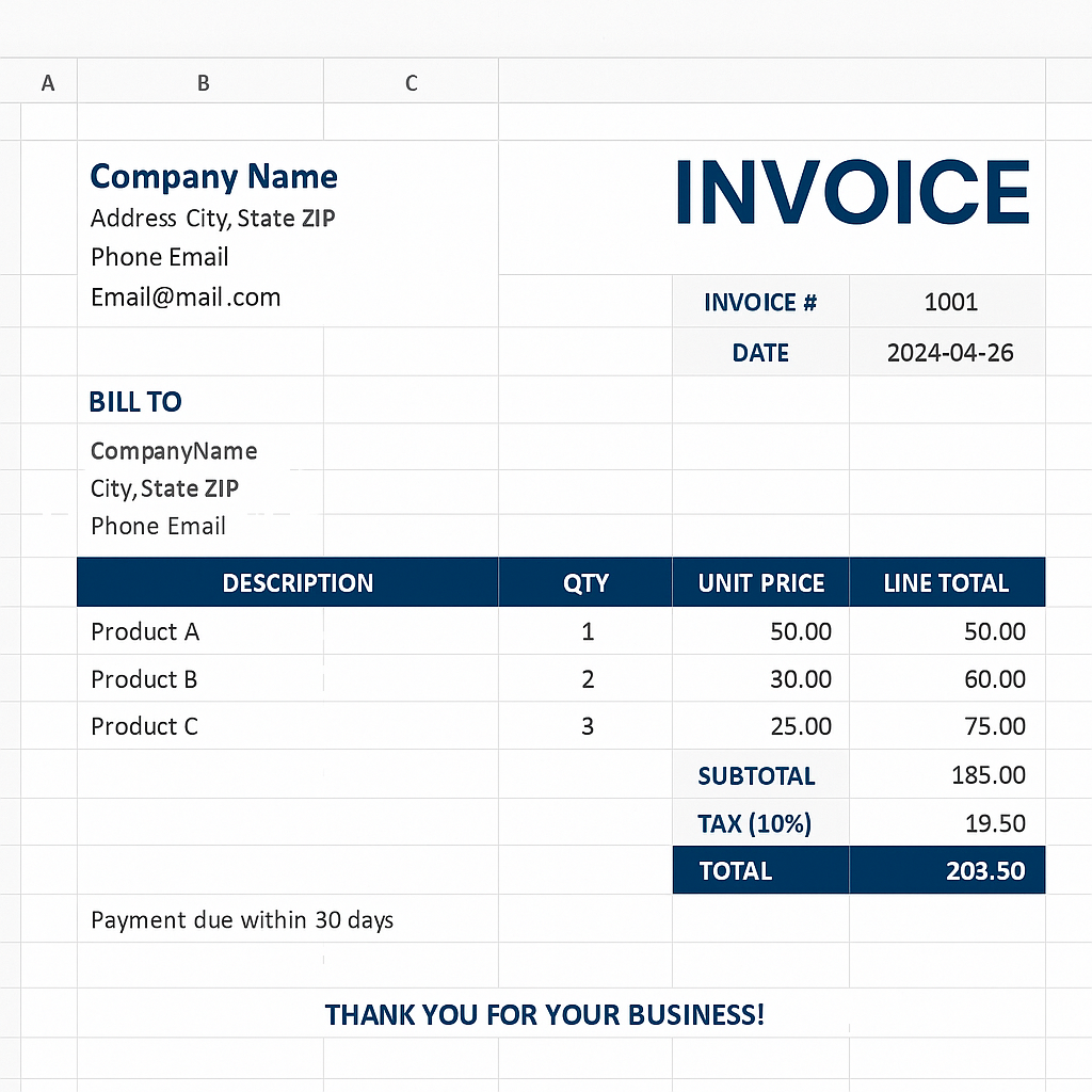 Basic Sales Invoice Excel Template Feature Image