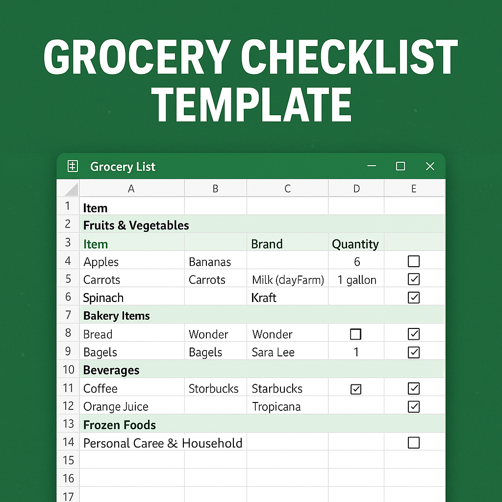 Grocery checklist with Brands information Excel Template Feature image