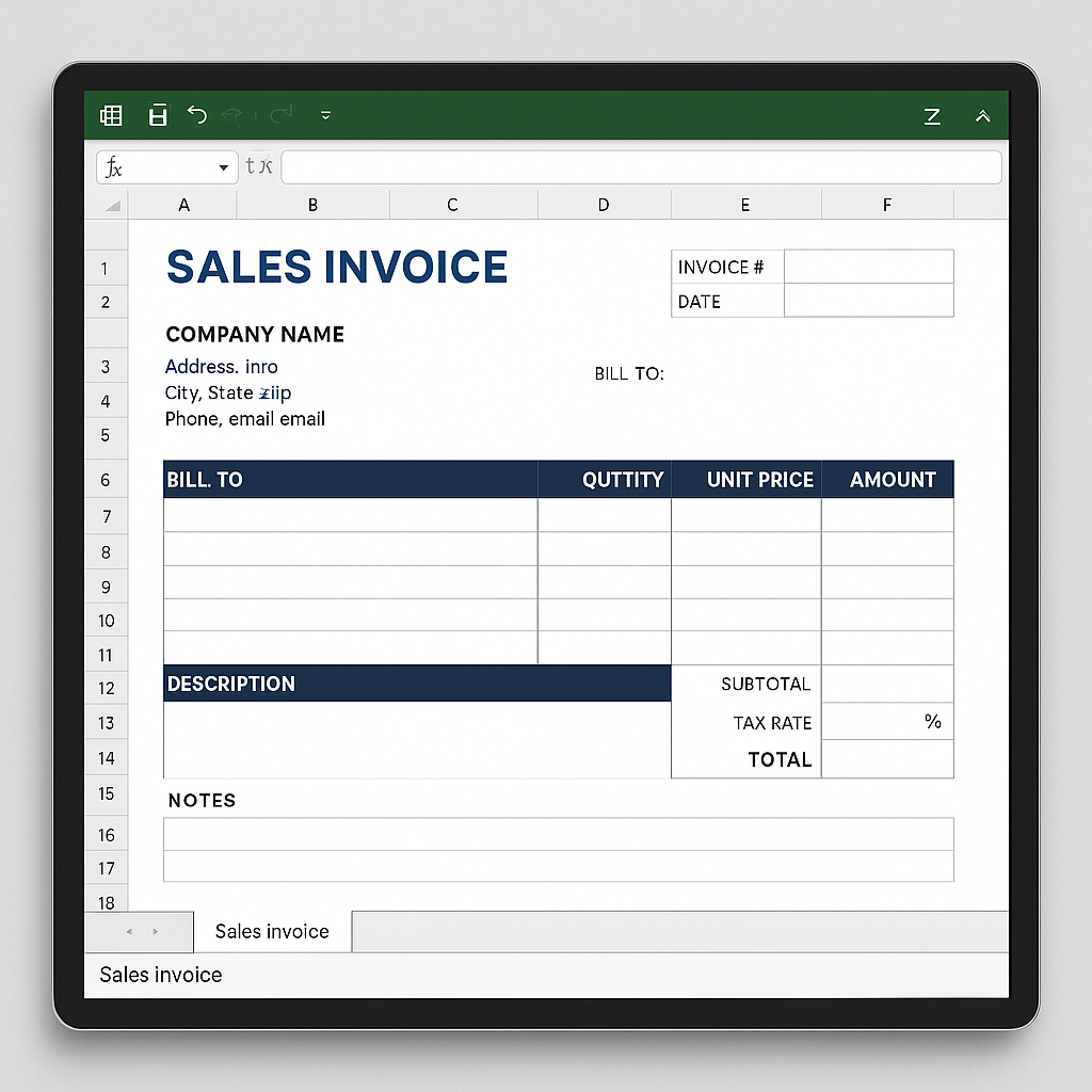 Sales Invoice Basic Excel Template Feature Image