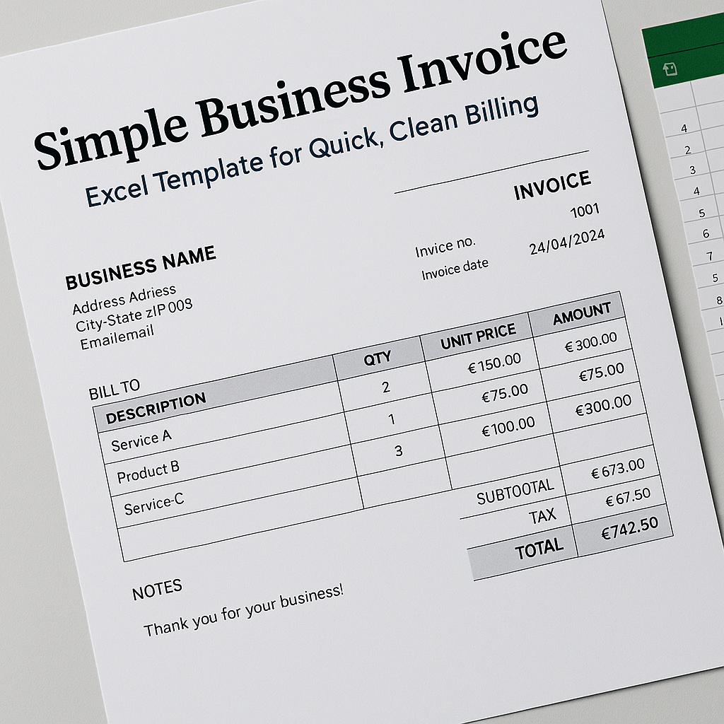 Simple Business Invoice Template Excel Format Feature Image
