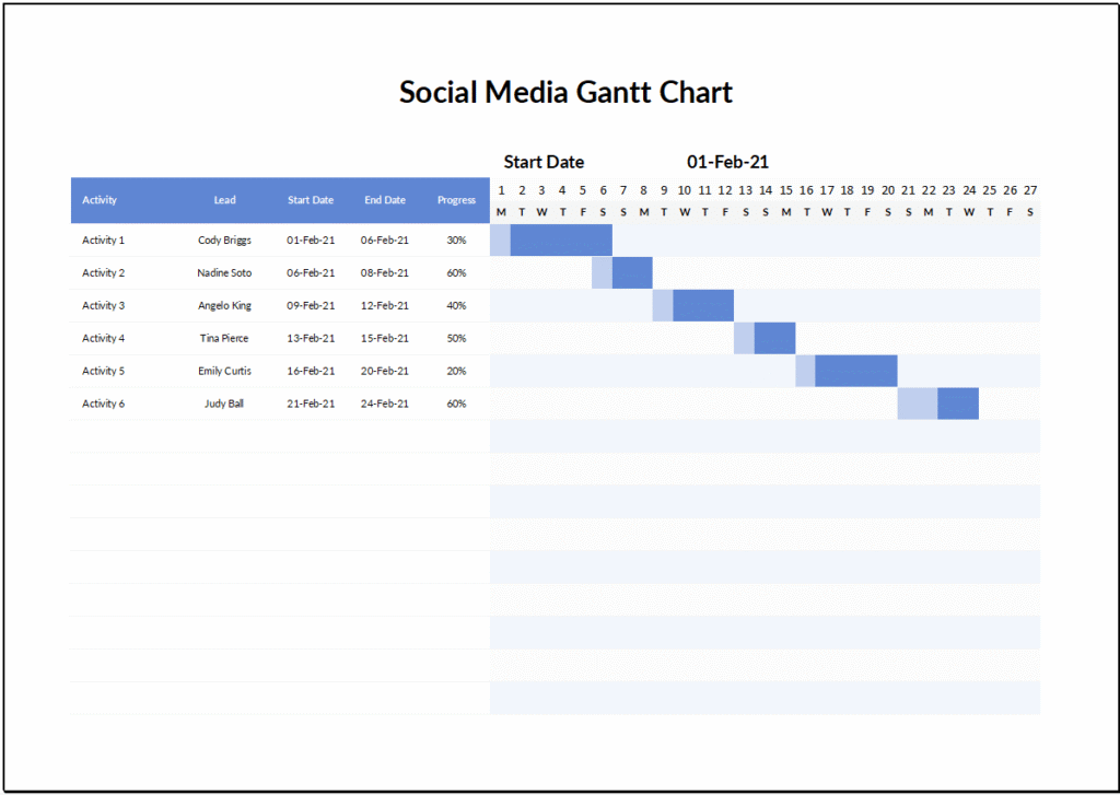 Simple Social Media Gantt Chart