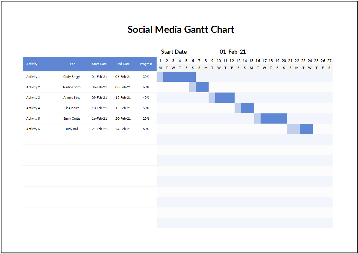 Simple Social Media Gantt Chart