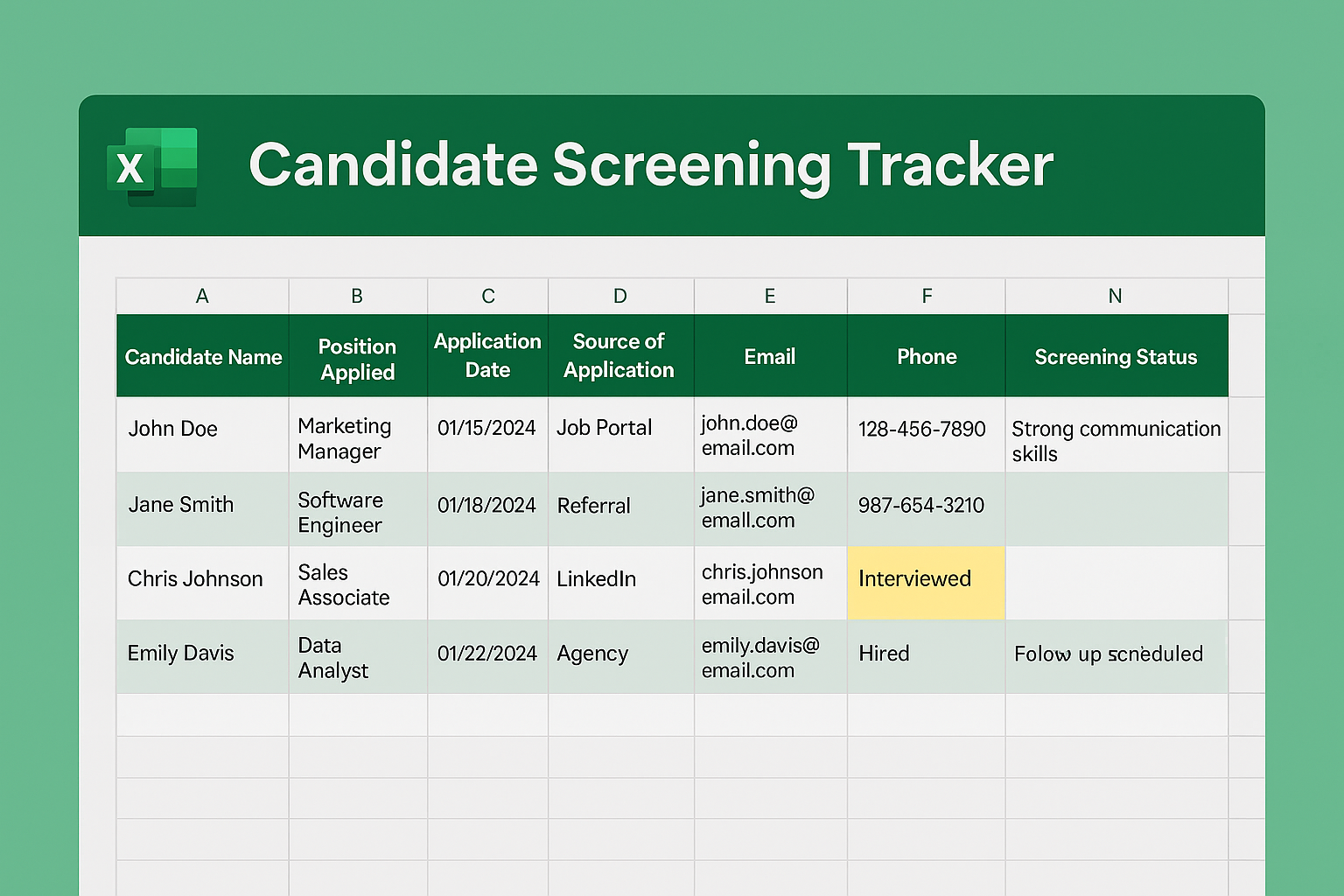 Candidate Screening Tracker Feature Image for Excel Template