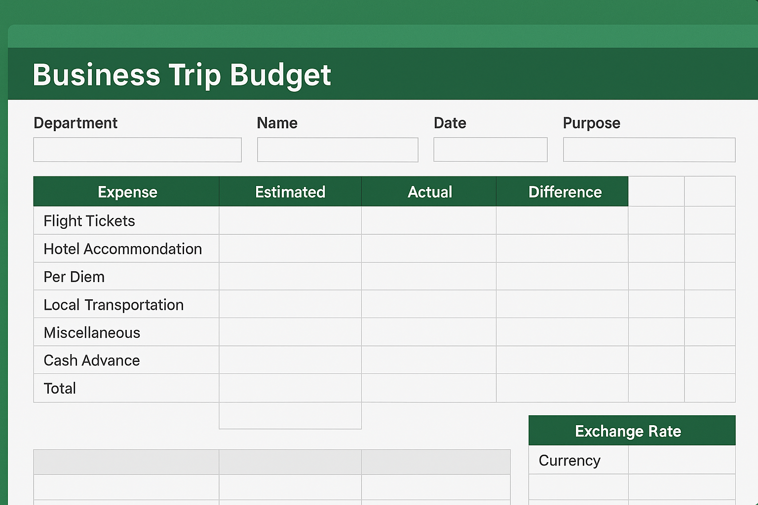 Business Trip Budget Excel Template Free