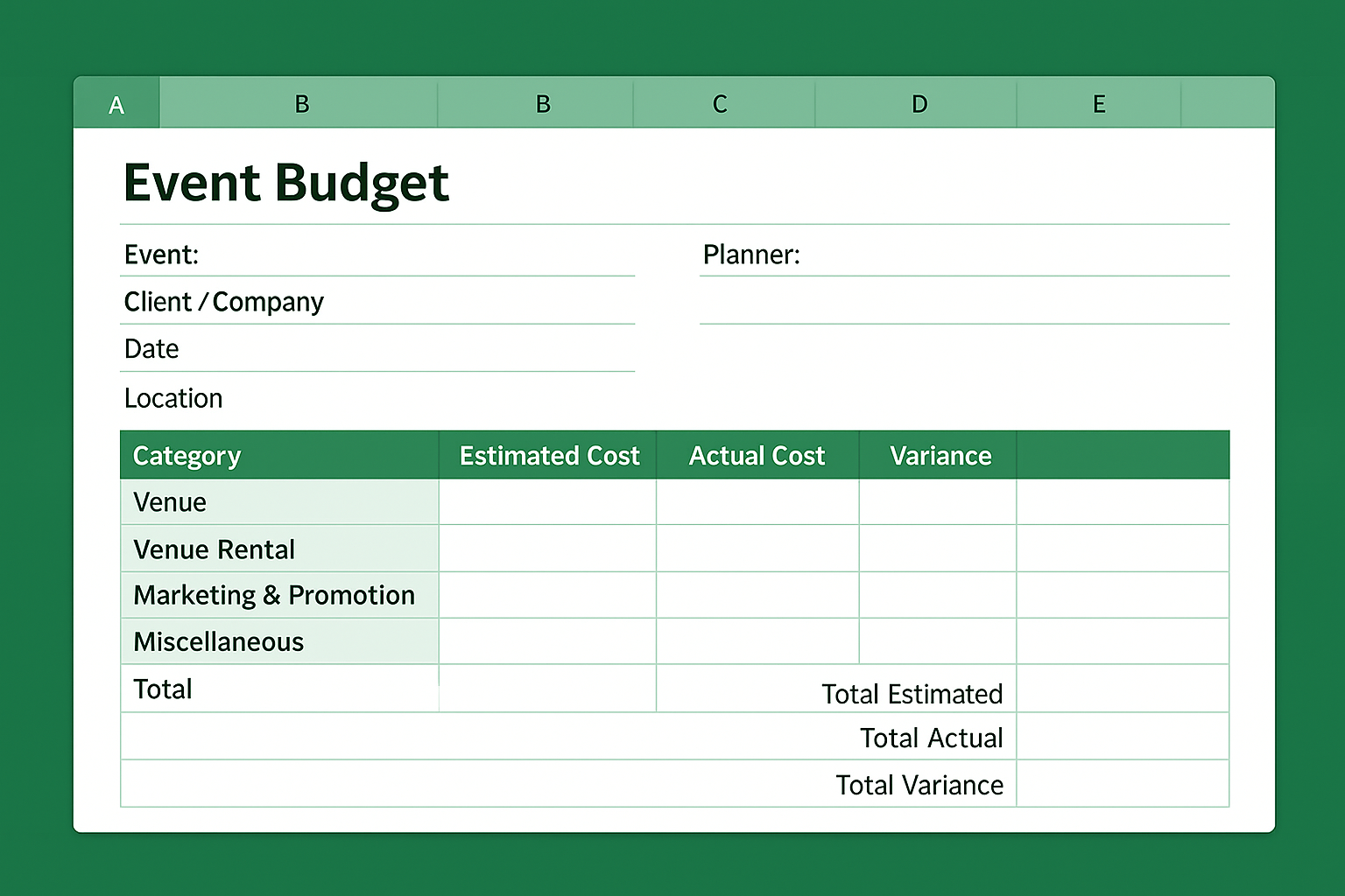 Event Budget Template in Excel Free Template