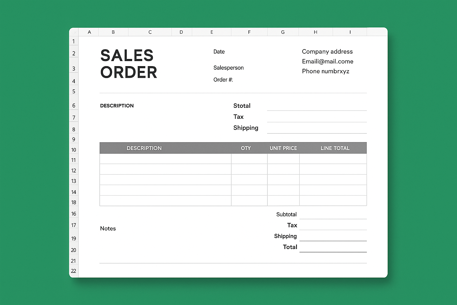 Simple Sales Order Template Excel Order Form