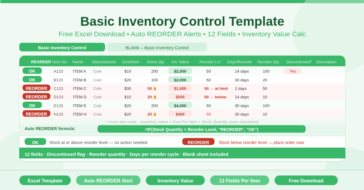 Basic Inventory Control Feature Image Excel Template