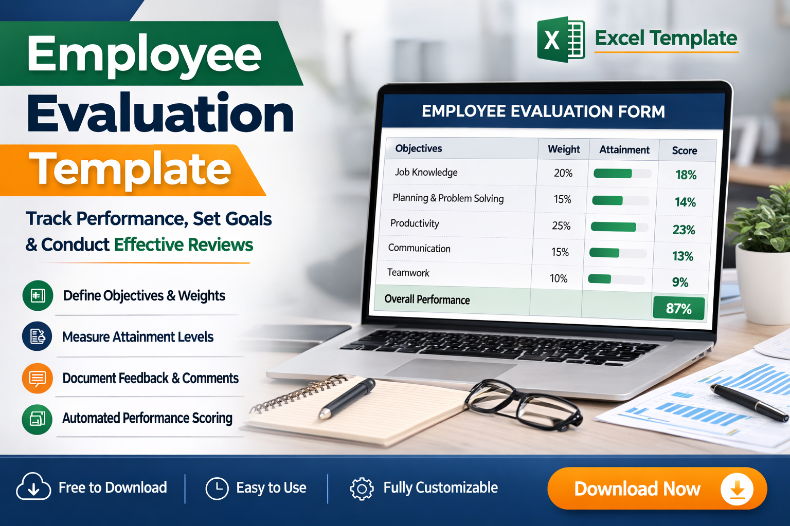 Employee Evaluation form excel template by excelguru