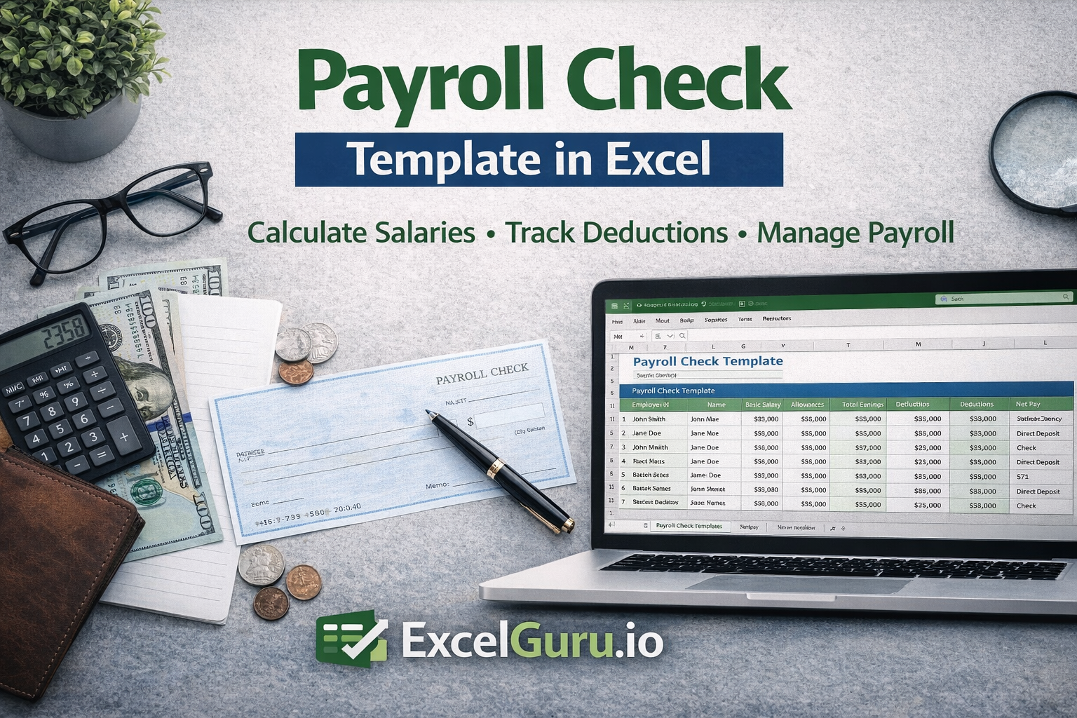 Payroll Check Template Excel by ExcelGuru