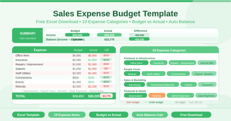 Sales Expense Budget Template – Free Excel Sales Cost Tracker