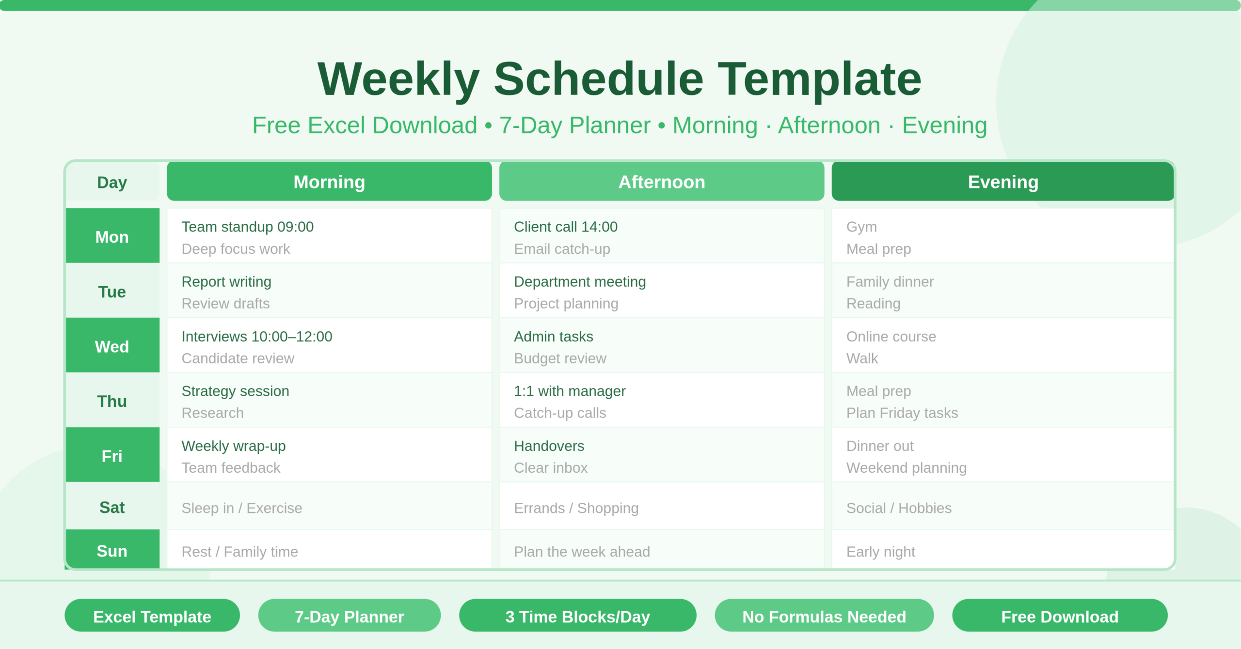 Weekly Schedule Excel Template