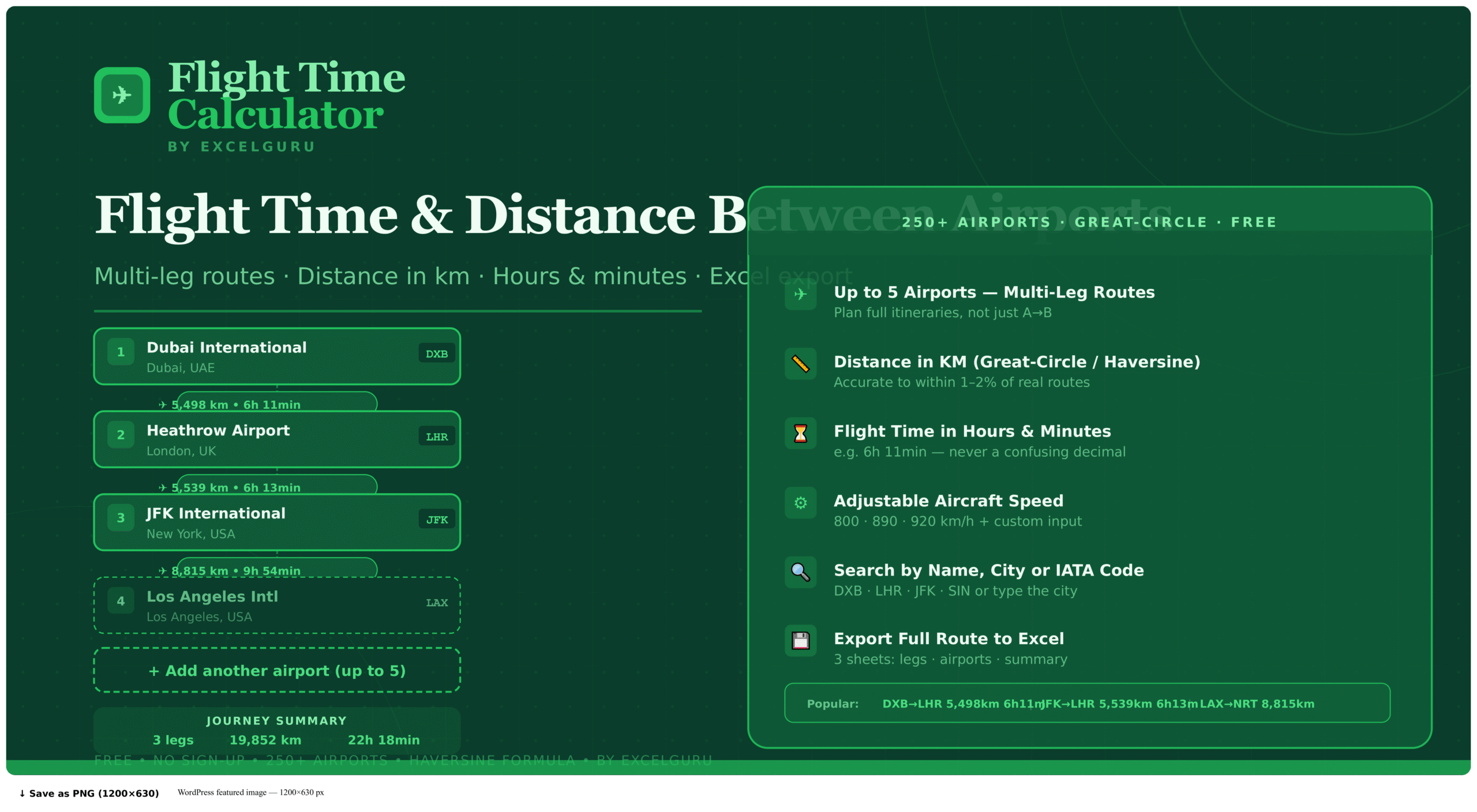 Flight time calculator between airports - Tool Feature Image