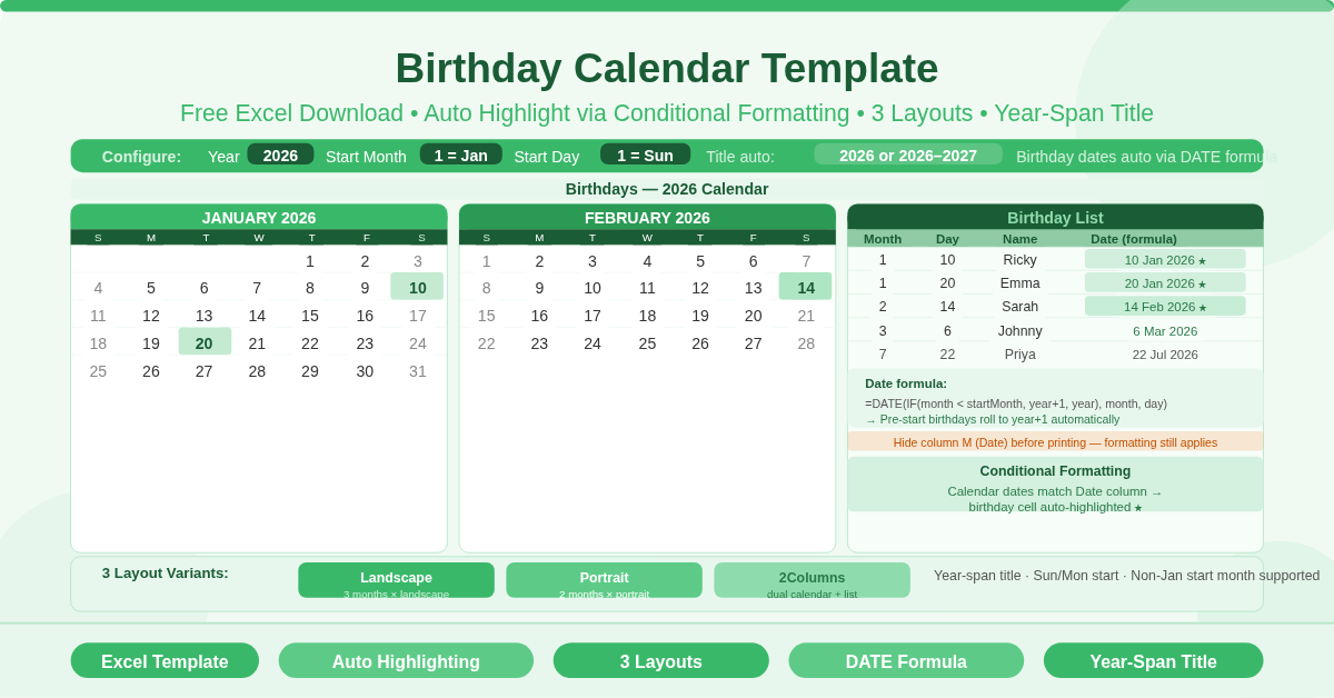 Basic Birthday Calendar Template Feature Image