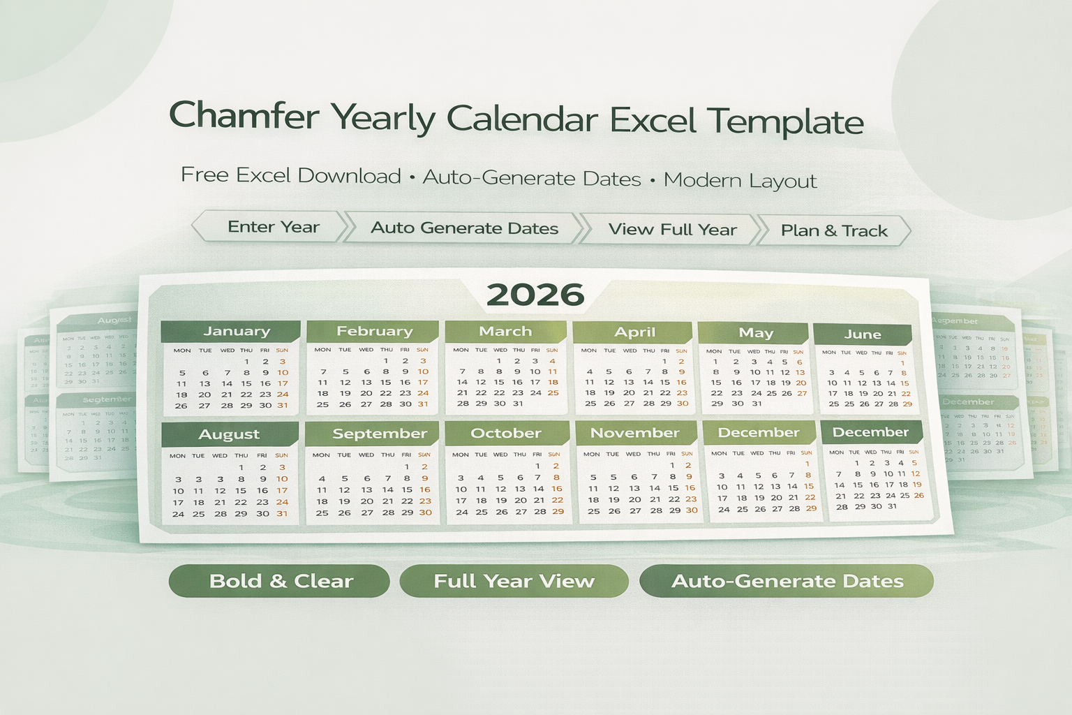 Chamfer Yearly Calendar Excel Template (Free Download)