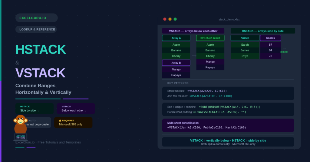 HSTACK & VSTACK: Combine Ranges Horizontally & Vertically » excelguru.io