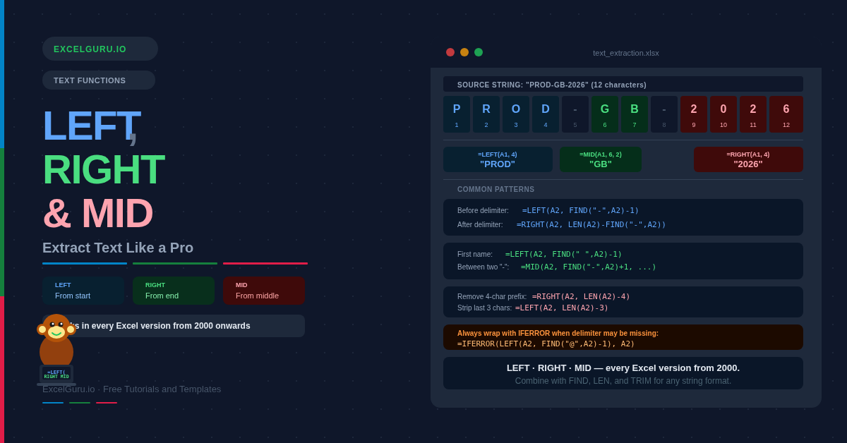 LEFT, RIGHT and MID Function in Excel feature image for tutorial blog