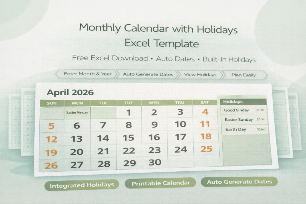 Monthly Calendar Template with Holidays in Excel Feature Image
