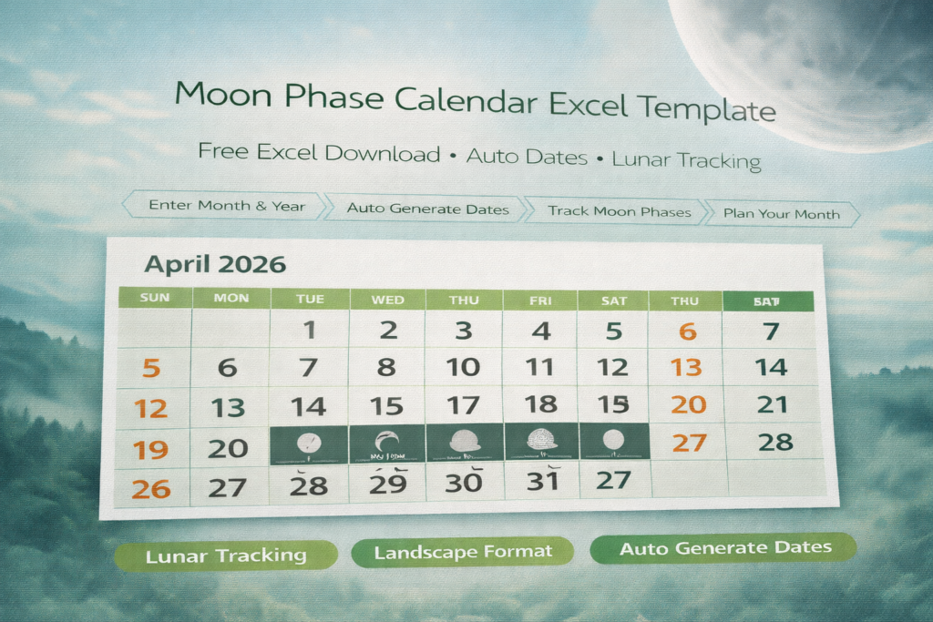 Moon Phase Calendar Portrait Excel Template (Free Download)