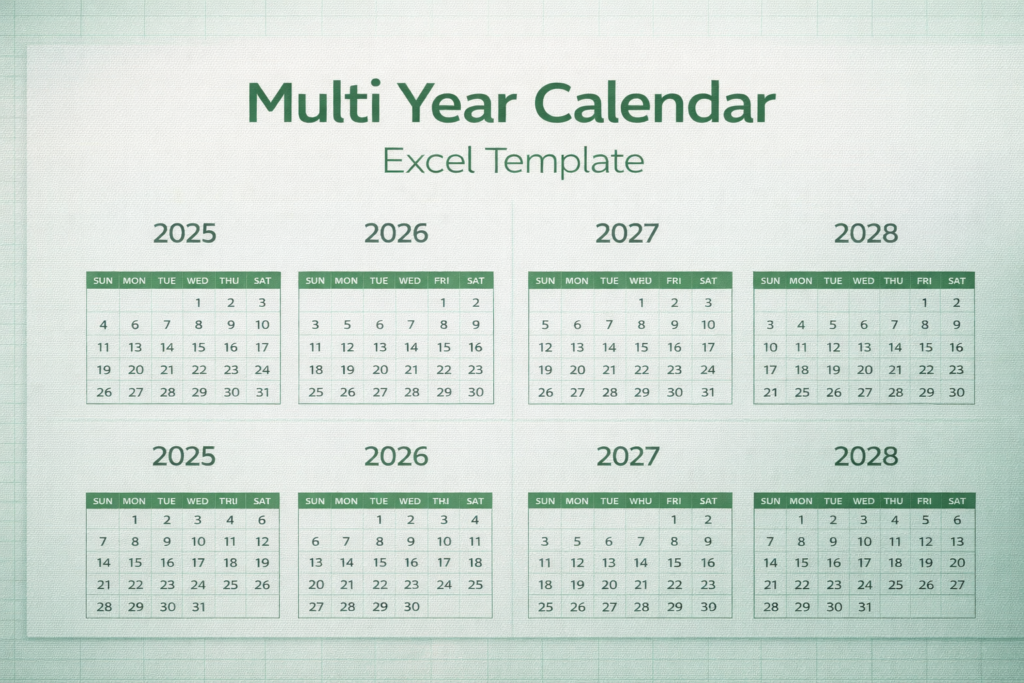 Multi year calendar Excel template Feature Image