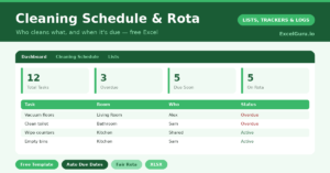 Cleanung Rota Cleaning Schedule Template for Excel (Free Rota)
