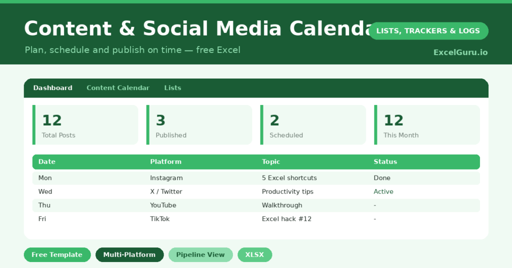 content calendar that plans your posts across every platform and tracks each one from idea to published.