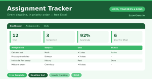 Assignment Tracker Excel Template – Free Download