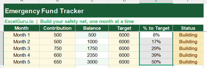 Emergency Fund Tracker List in Excel