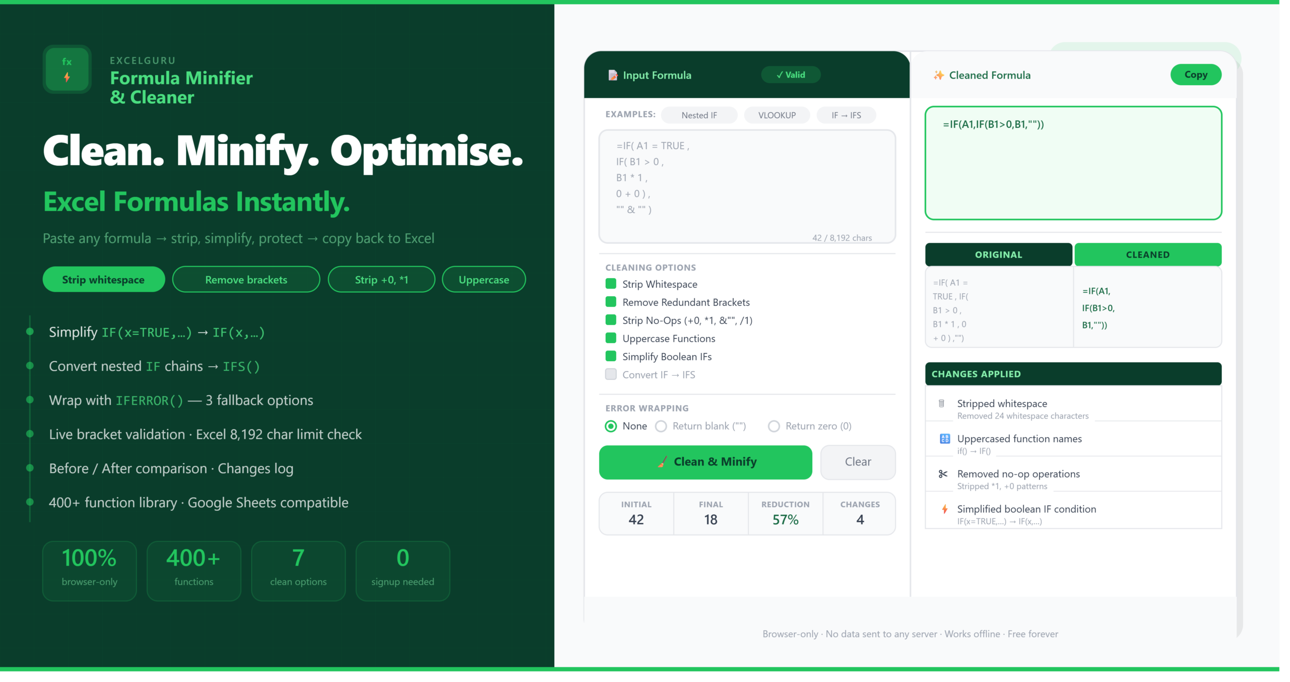 Excel Formula Minifier & Cleaner – Free Online Tool