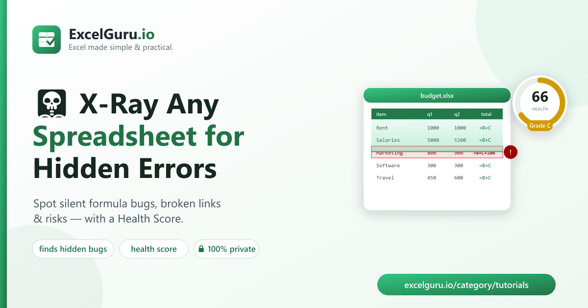 Audit Excel spreadsheet for hidden errors tutorial showing formula auditing broken references data validation and spreadsheet error checking
