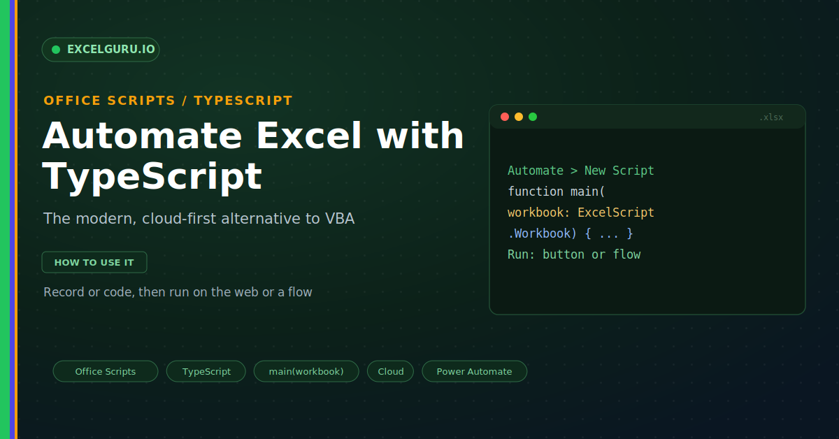 Office Scripts in Excel tutorial showing TypeScript automation for worksheets data formatting formulas and repetitive tasks