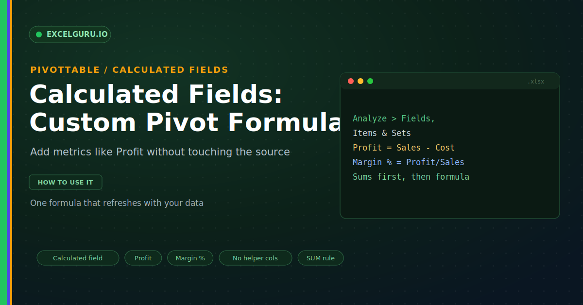 Excel PivotTable tutorial showing how to add custom formulas calculated fields and custom calculations for advanced data analysis