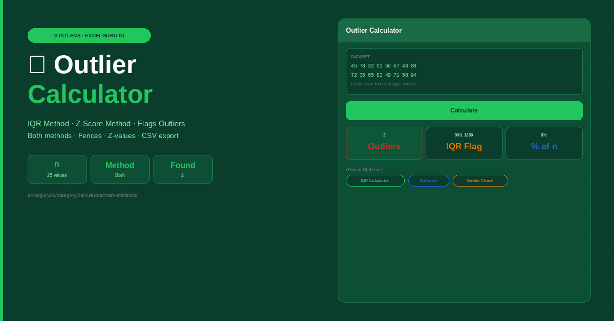 Outlier Calculator for detecting unusual values using quartiles interquartile range IQR and lower and upper bounds
