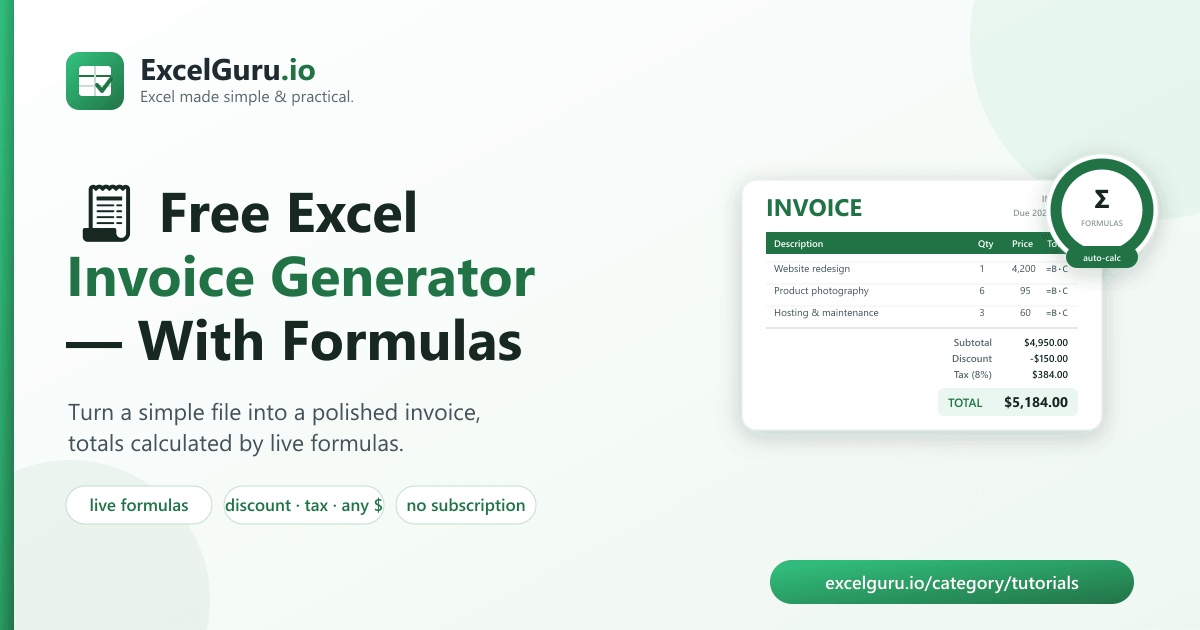 Professional Excel Invoice Generator and Template showing customer details itemized billing totals and payment information