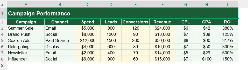 Tracking Campaign Performance in Excel - Basic Concepts