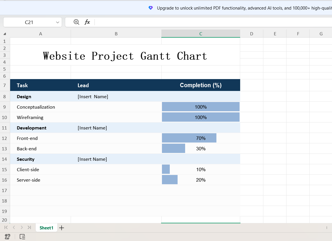 Website Project Gantt Chart » excelguru.io